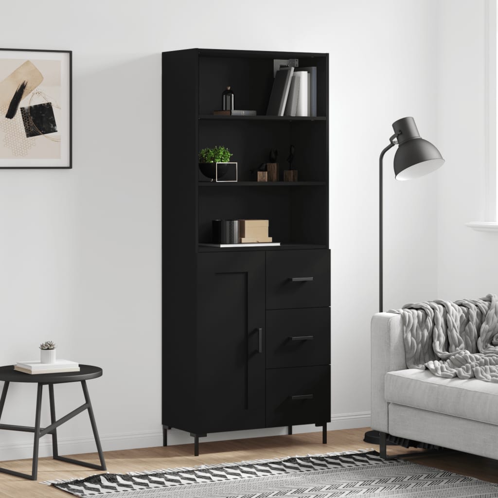 Buffet haut Noir 69,5x34x180 cm Bois d'ingénierie