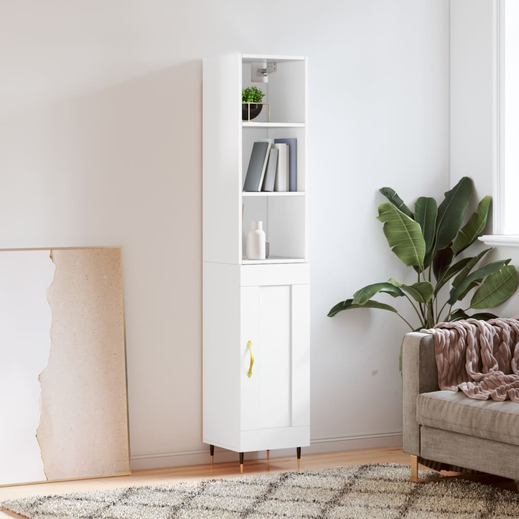 High sideboard Glossy white 34.5x34x180 cm Engineered wood