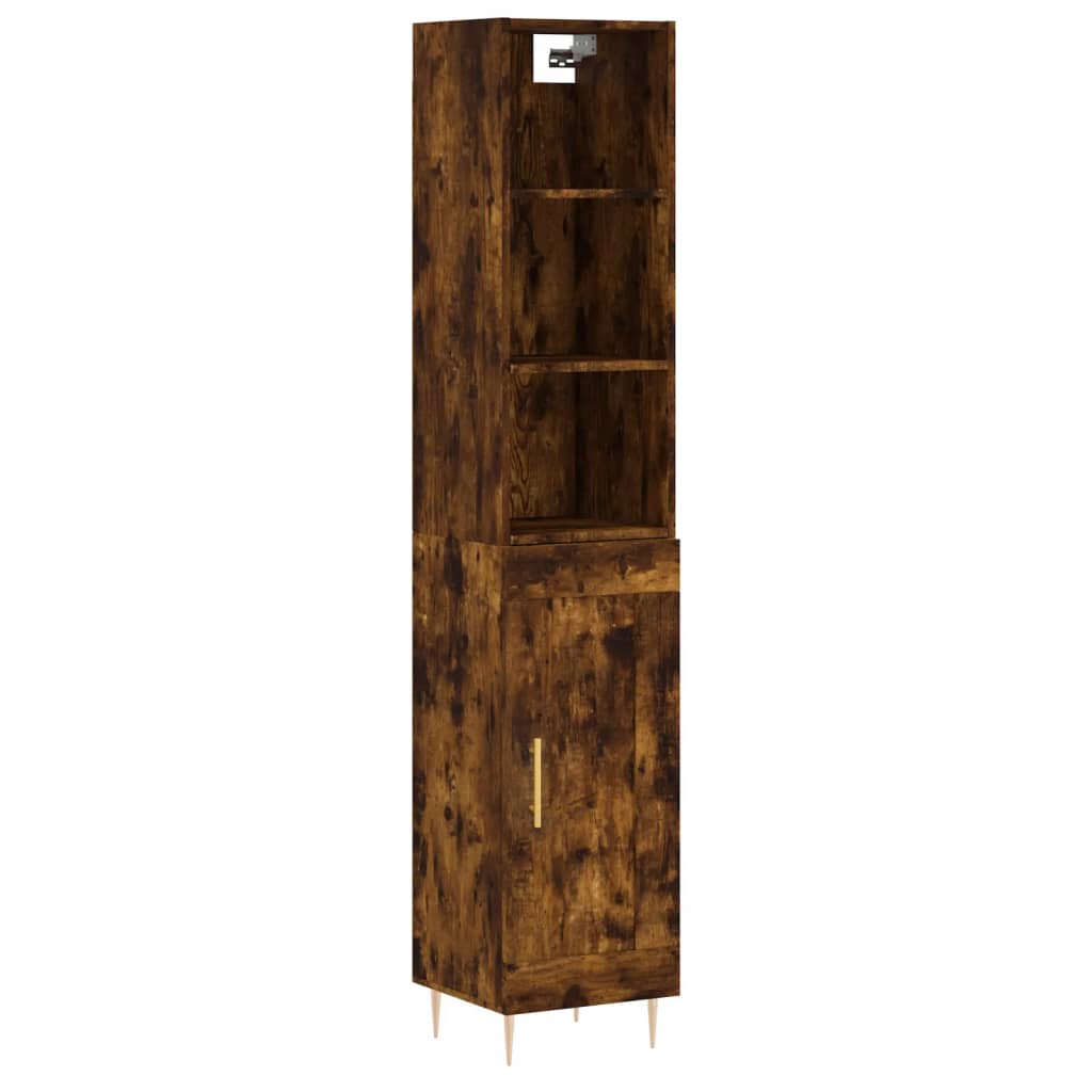 Buffet haut Chêne fumé 34,5x34x180 cm Bois d'ingénierie