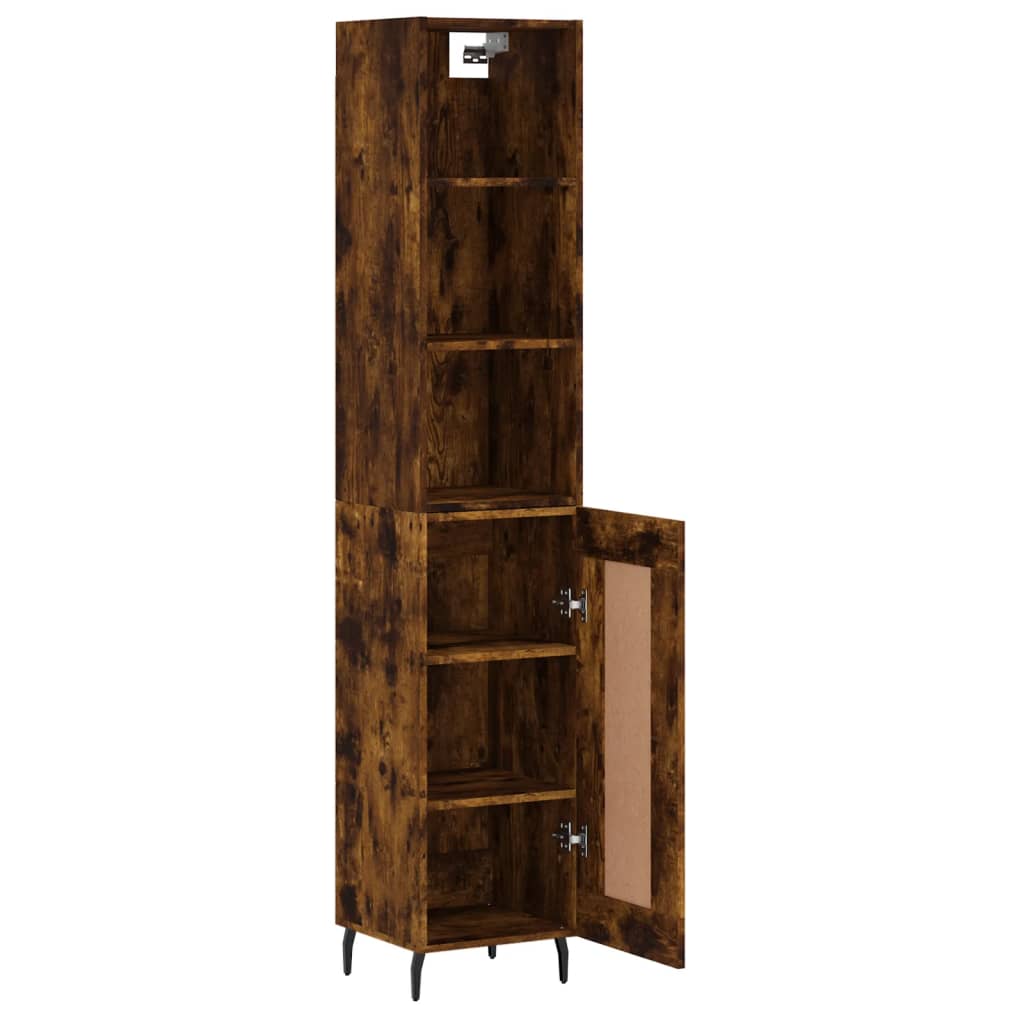 Buffet haut Chêne fumé 34,5x34x180 cm Bois d'ingénierie