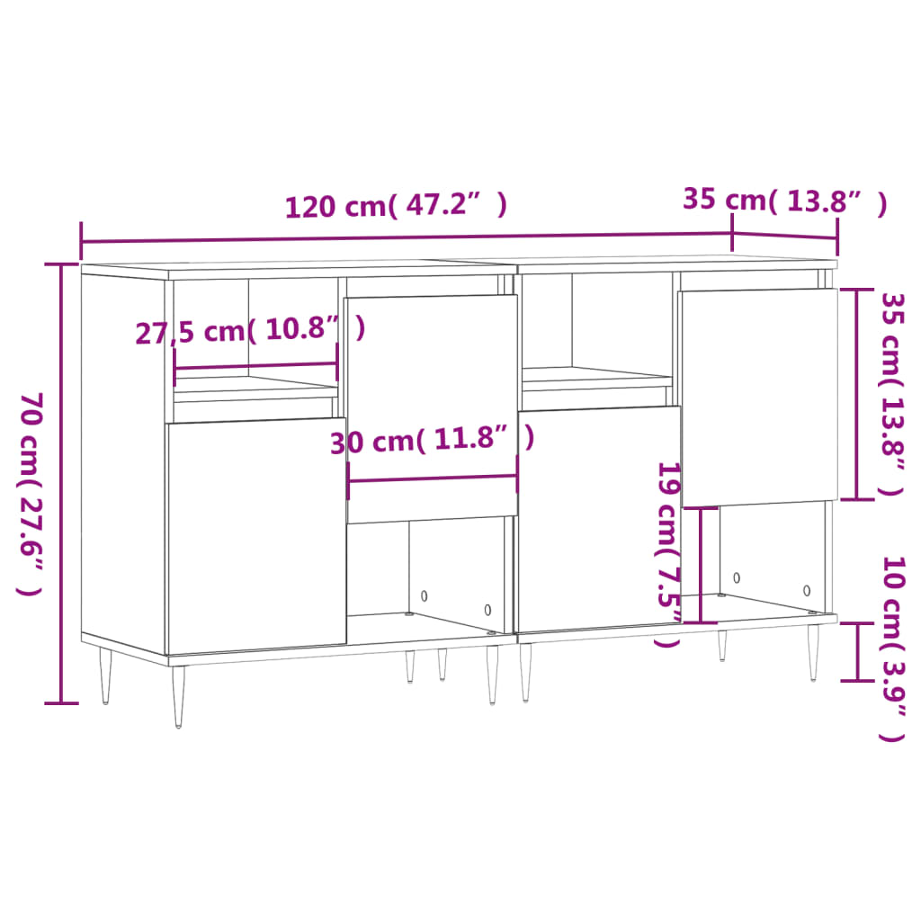 Buffets 2 pcs blanc bois d'ingénierie