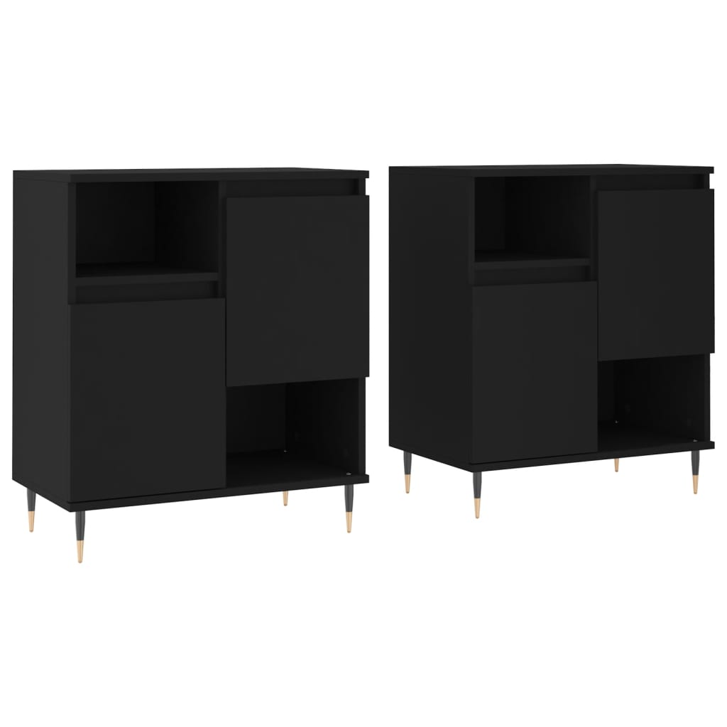 Buffets 2 pcs noir bois d'ingénierie