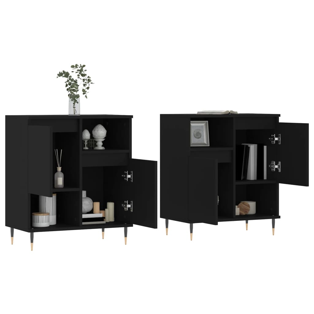 Buffets 2 pcs noir bois d'ingénierie