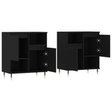 Buffets 2 pcs noir bois d'ingénierie