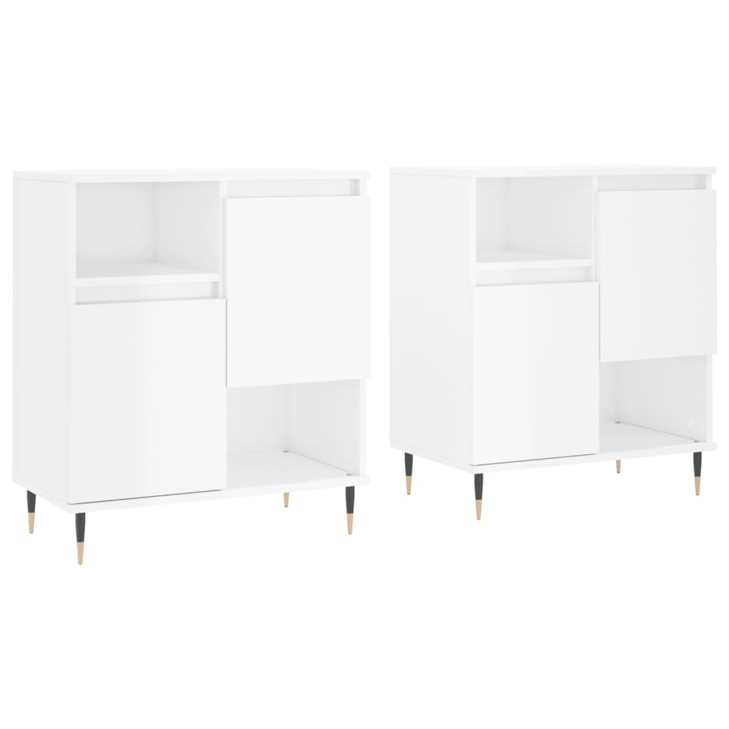 Buffets 2 pcs blanc brillant bois d'ingénierie