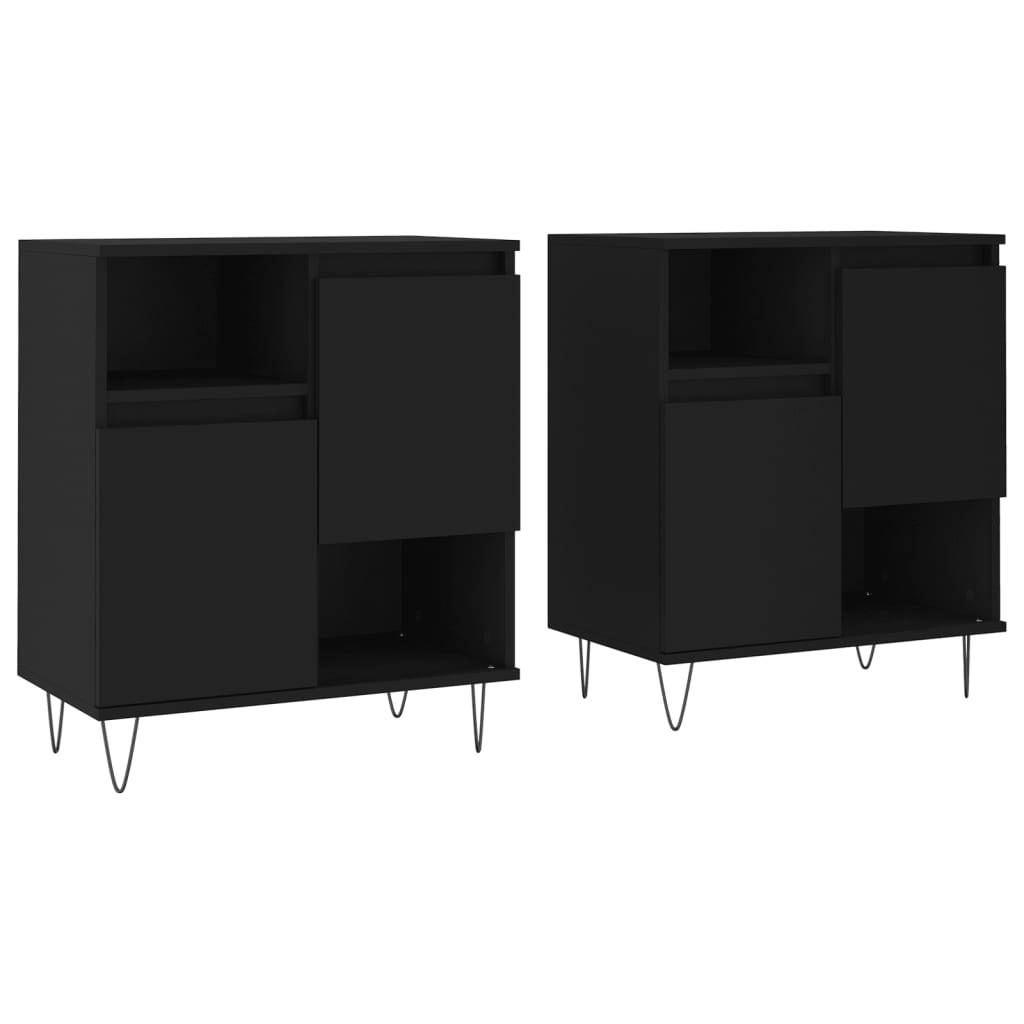 Buffets 2 pcs noir bois d'ingénierie