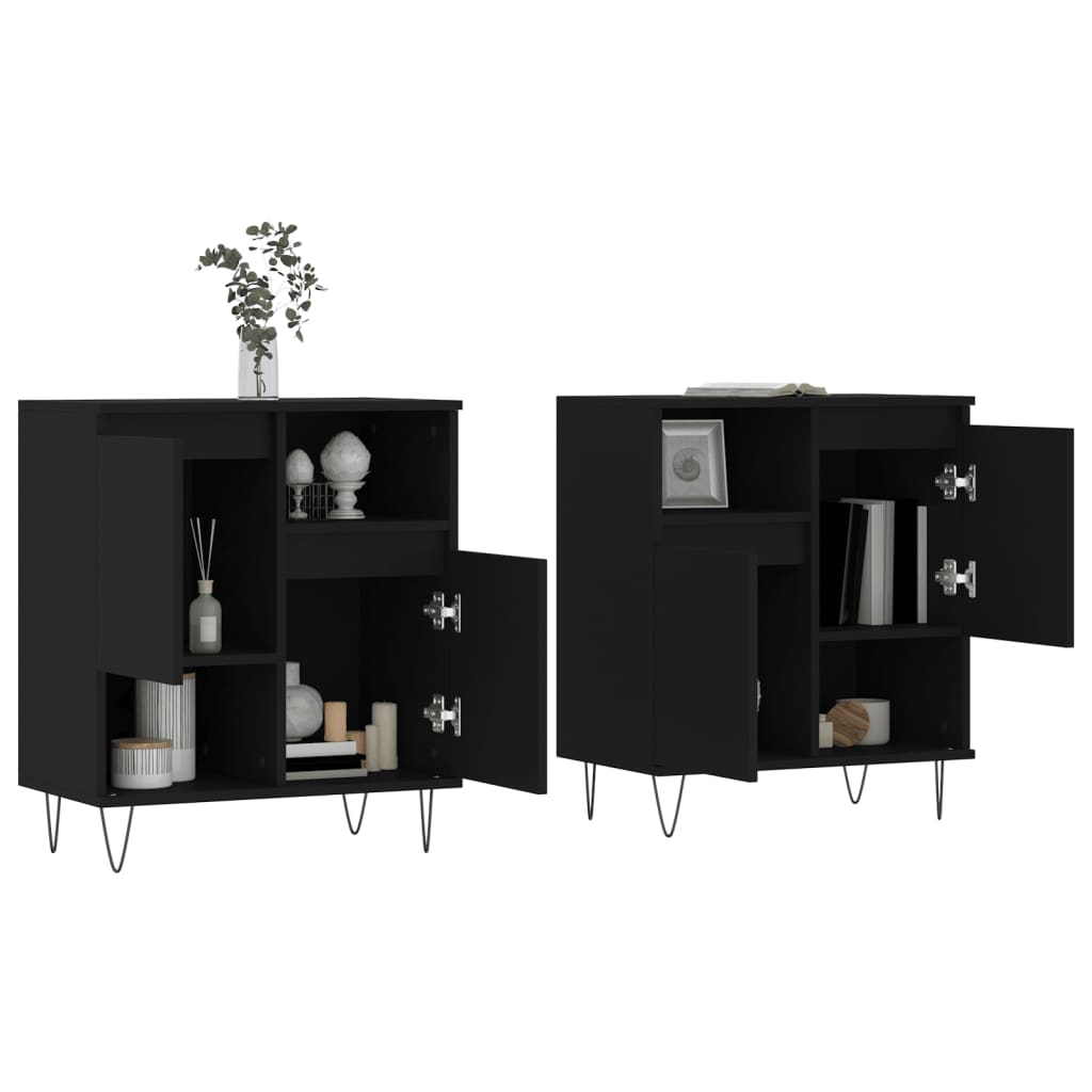 Buffets 2 pcs noir bois d'ingénierie