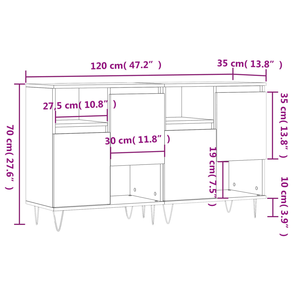 Buffets 2 pcs noir bois d'ingénierie