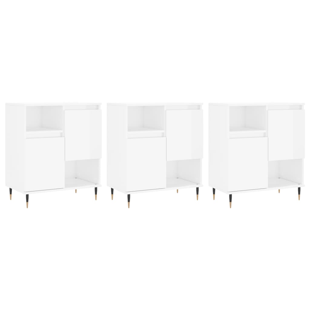 Buffets 3 pcs blanc brillant bois d'ingénierie