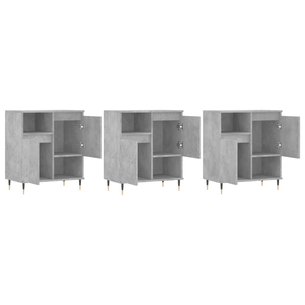 3 pcs sideboards concrete gray engineered wood