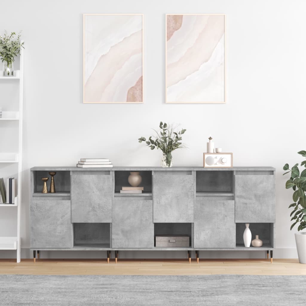 Sideboards 3 Stück aus grauem Beton-Holzwerkstoff