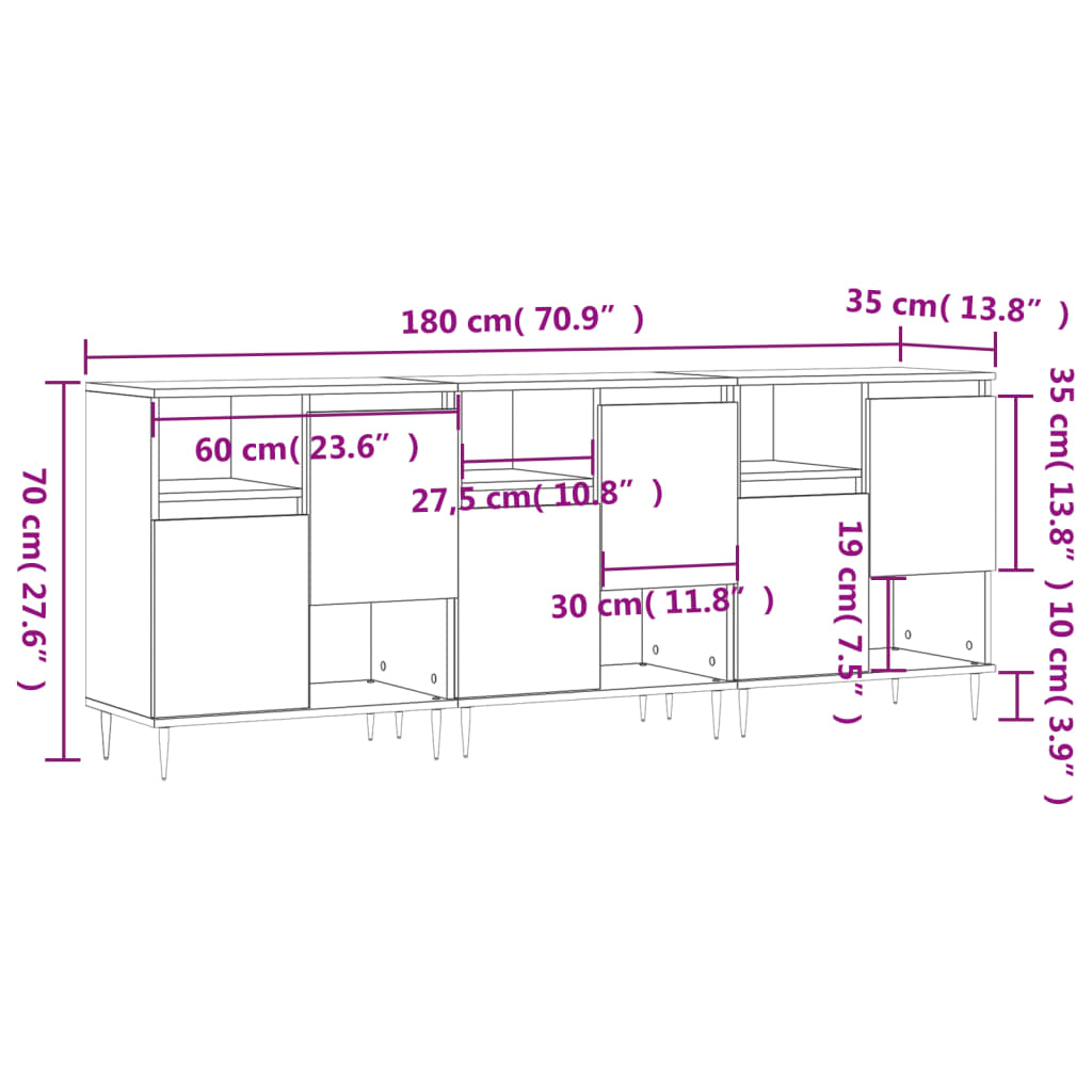 Buffets 3 pcs Chêne fumé Bois d'ingénierie