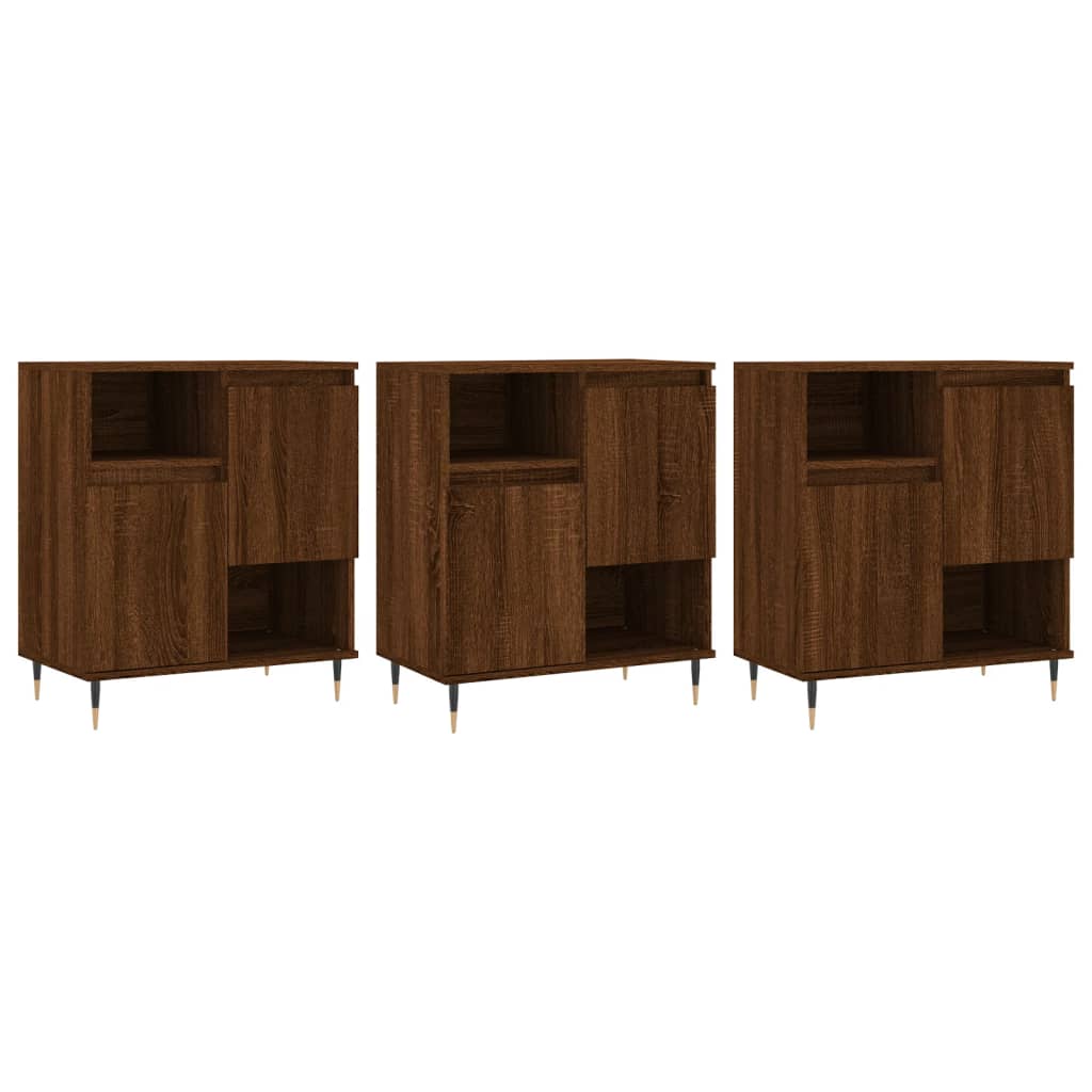 3 pcs Sideboards Brown Oak Engineered Wood