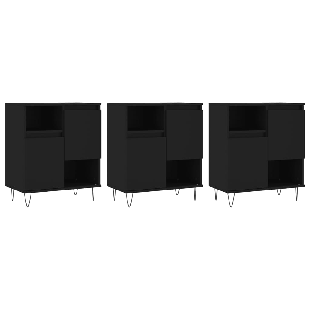 Buffets 3 pcs noir bois d'ingénierie