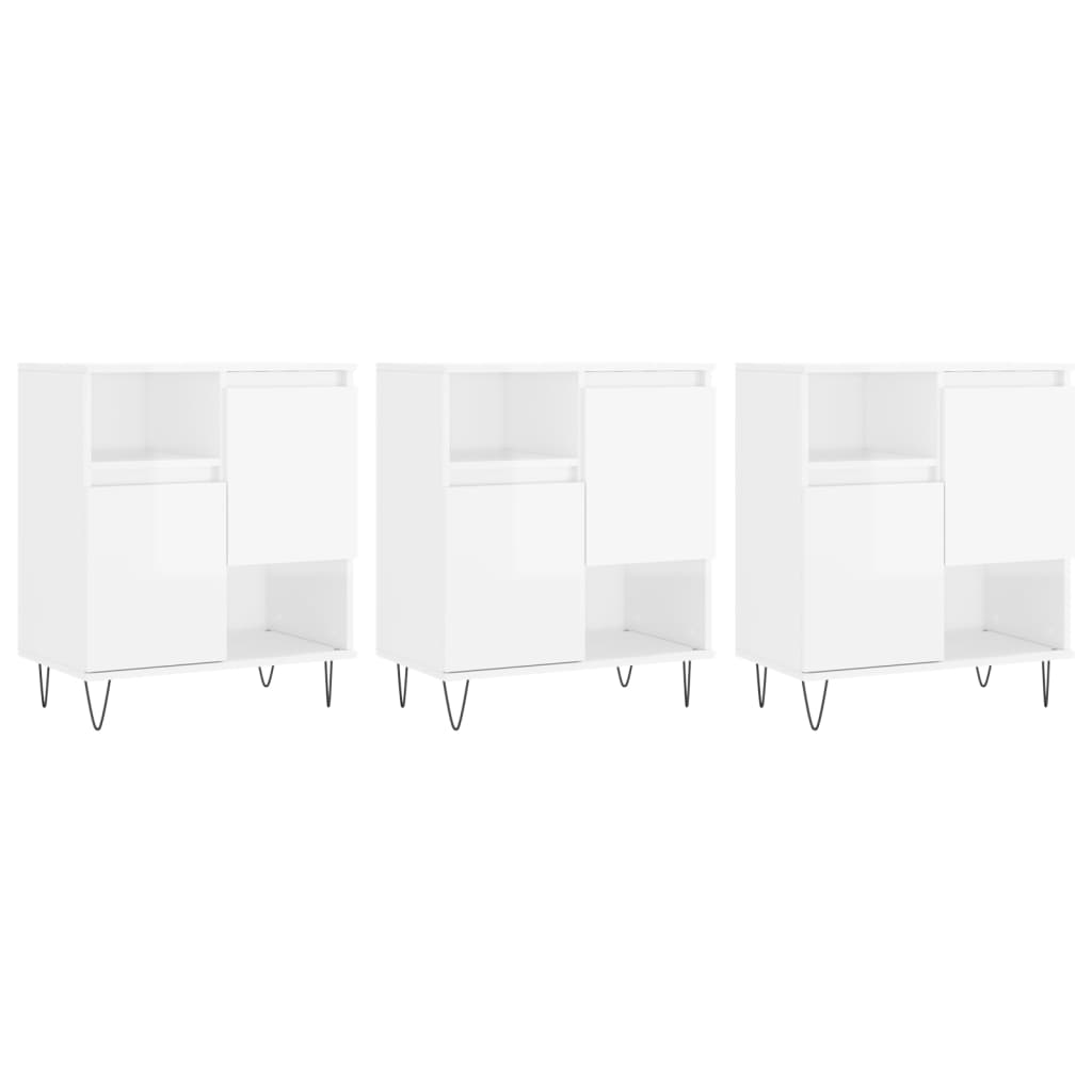 Buffets 3 pcs blanc brillant bois d'ingénierie