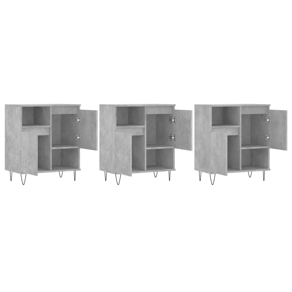 Buffets 3 pcs gris béton bois d'ingénierie