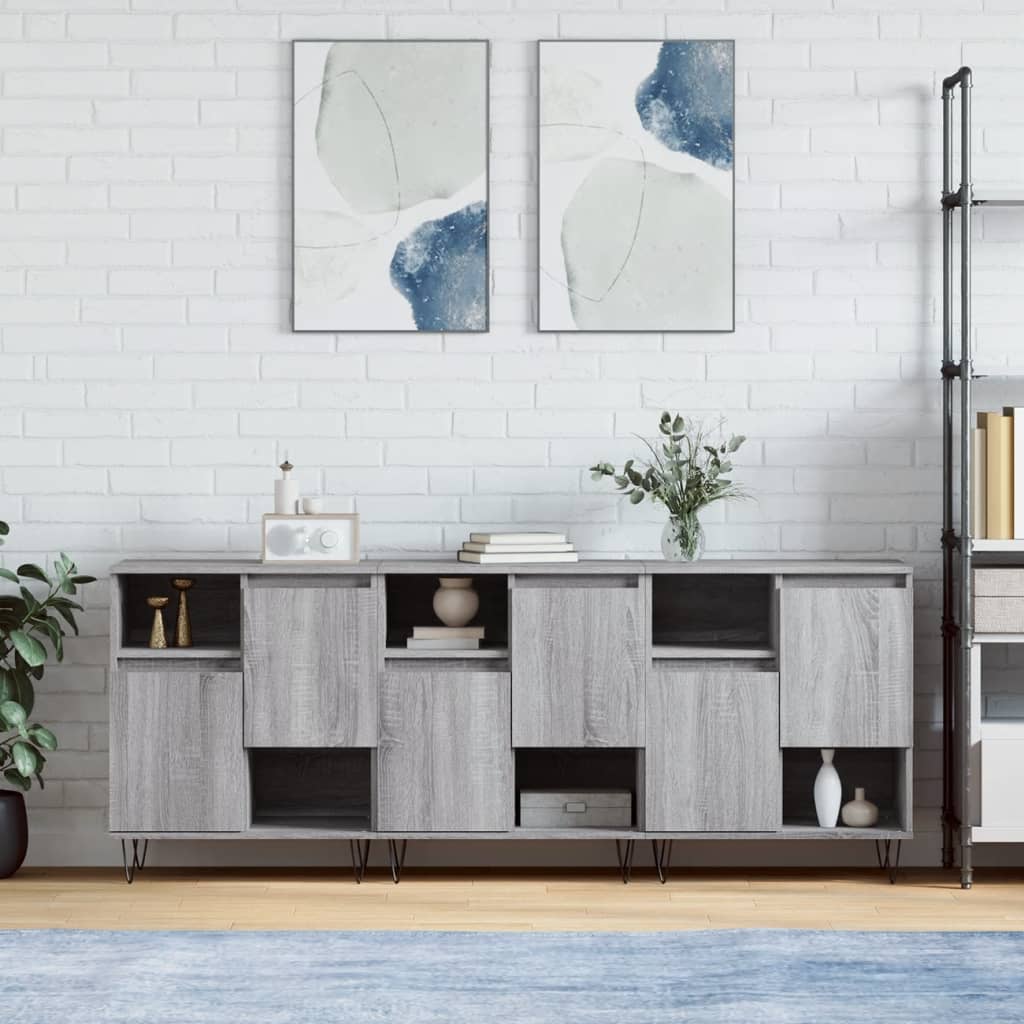 3 pcs Sideboards Sonoma Gray Engineered Wood