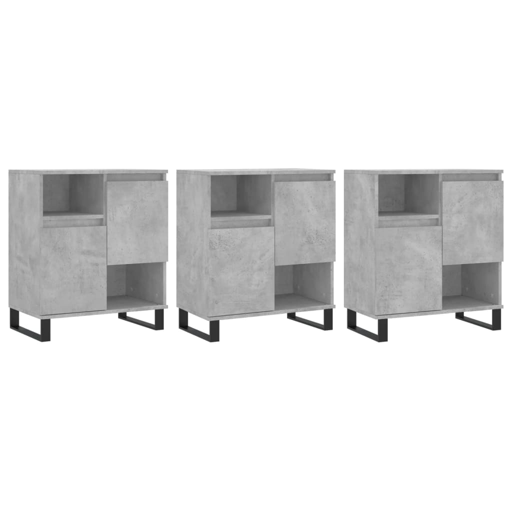 Buffets 3 pcs gris béton bois d'ingénierie