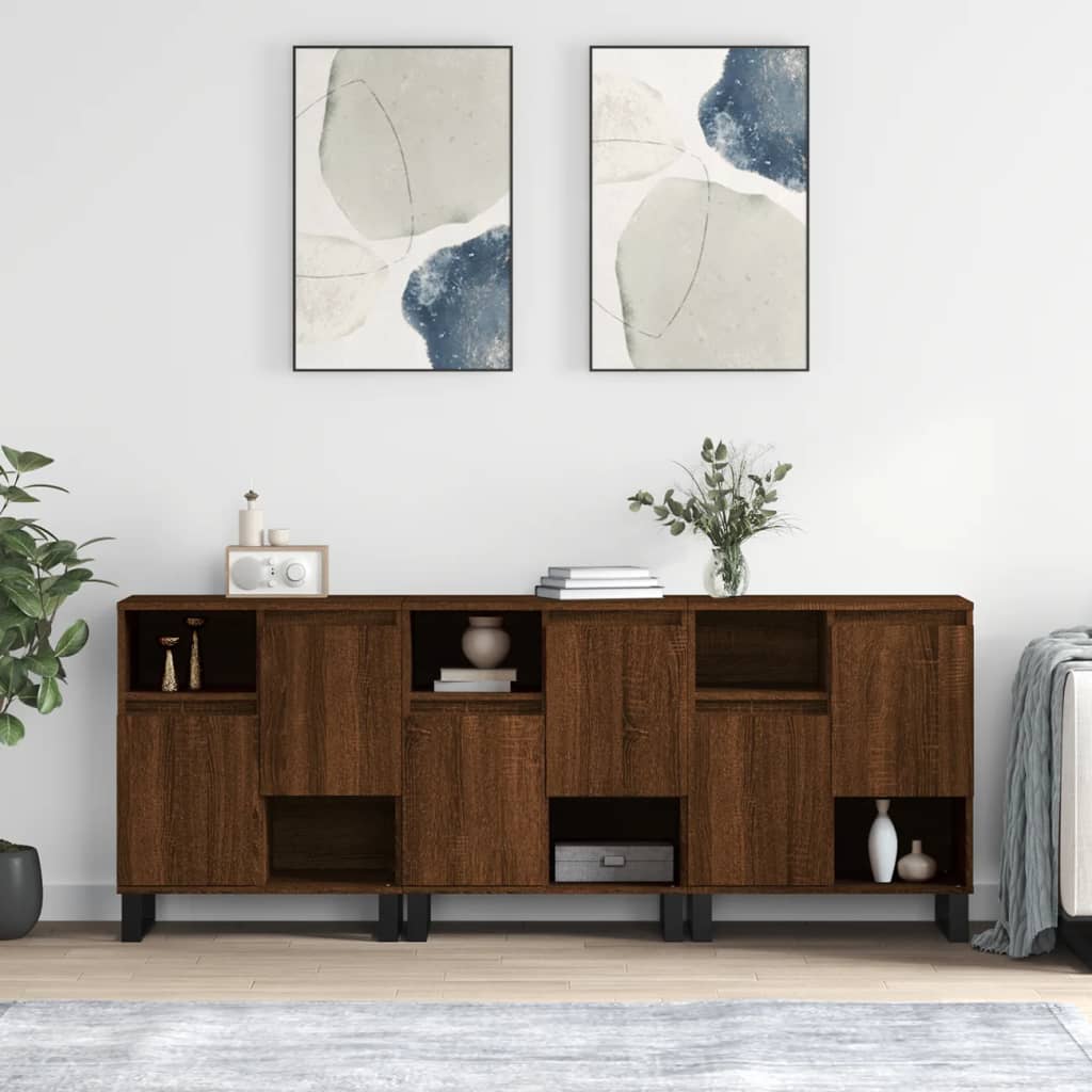 Buffets 3 pcs Chêne marron Bois d'ingénierie