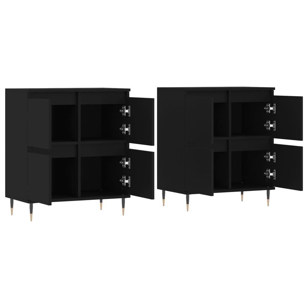 Buffets 2 pcs noir bois d'ingénierie