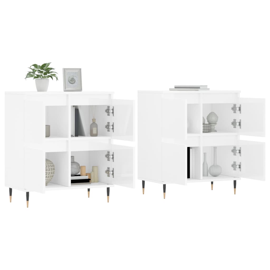 Buffets 2 pcs blanc brillant bois d'ingénierie