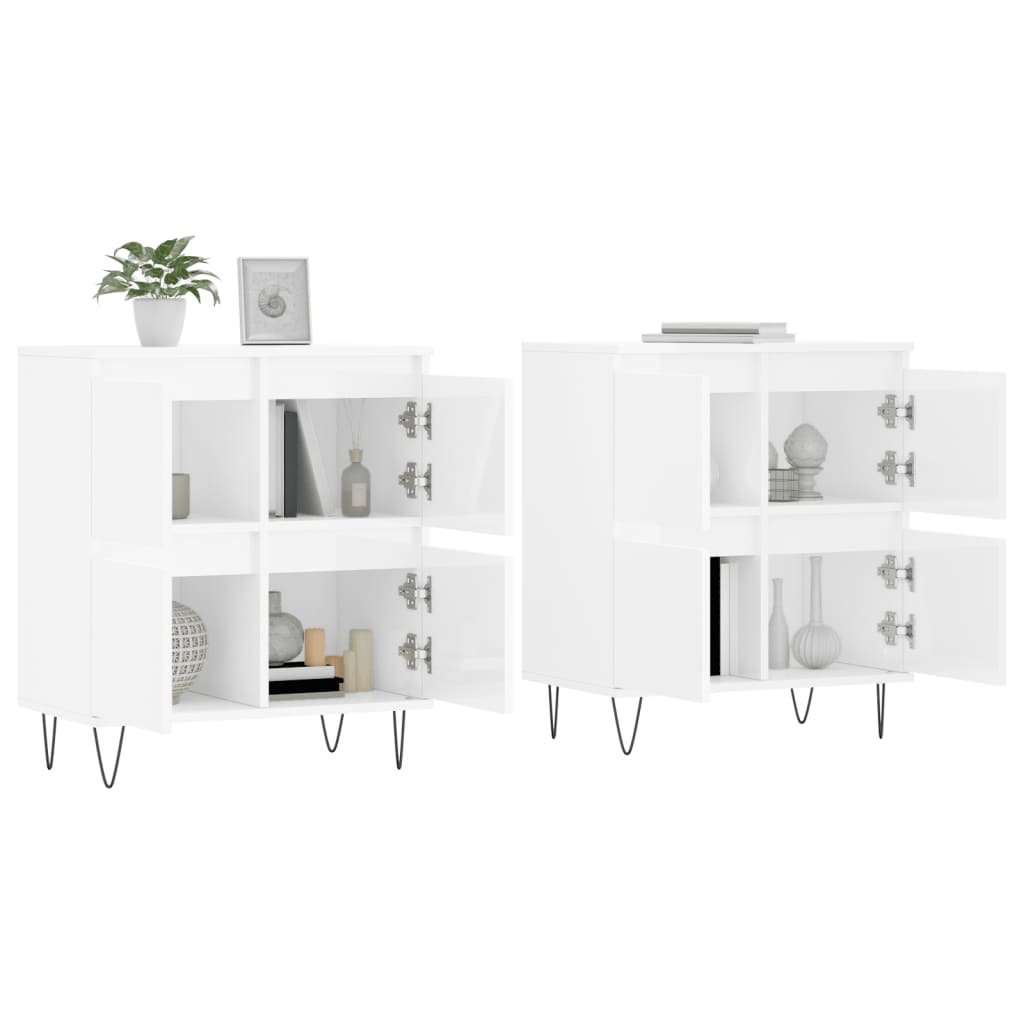 Buffets 2 pcs blanc brillant bois d'ingénierie