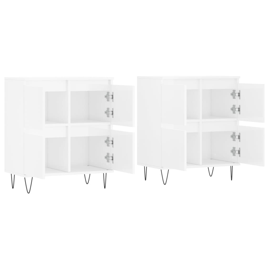 Buffets 2 pcs blanc brillant bois d'ingénierie