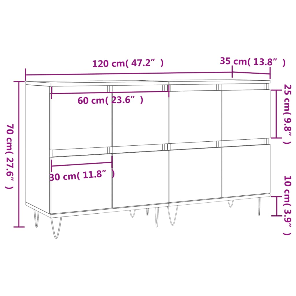 Sideboards 2 Stück aus grauem Beton-Holzwerkstoff