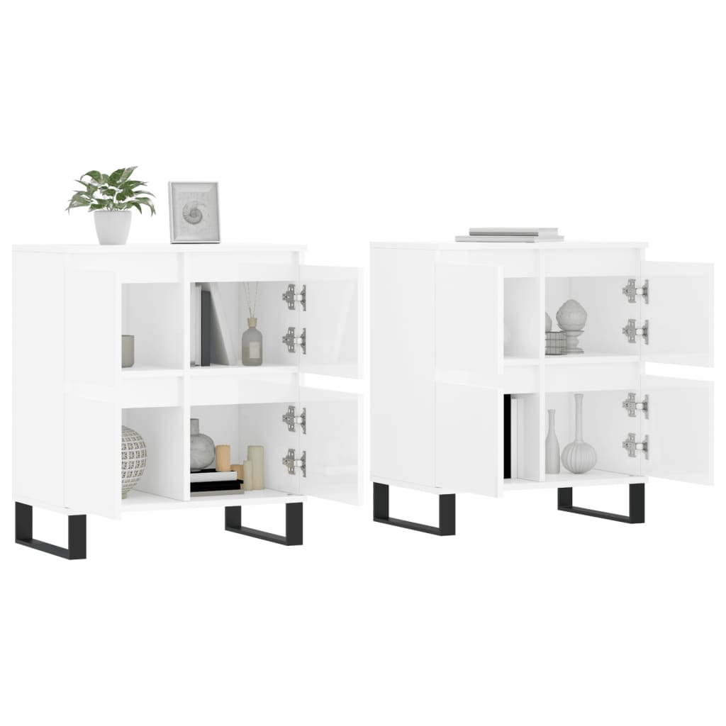 Buffets 2 pcs blanc brillant bois d'ingénierie