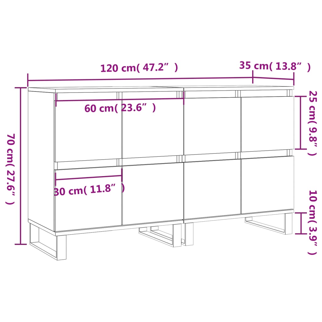 Buffets 2 pcs gris béton bois d'ingénierie