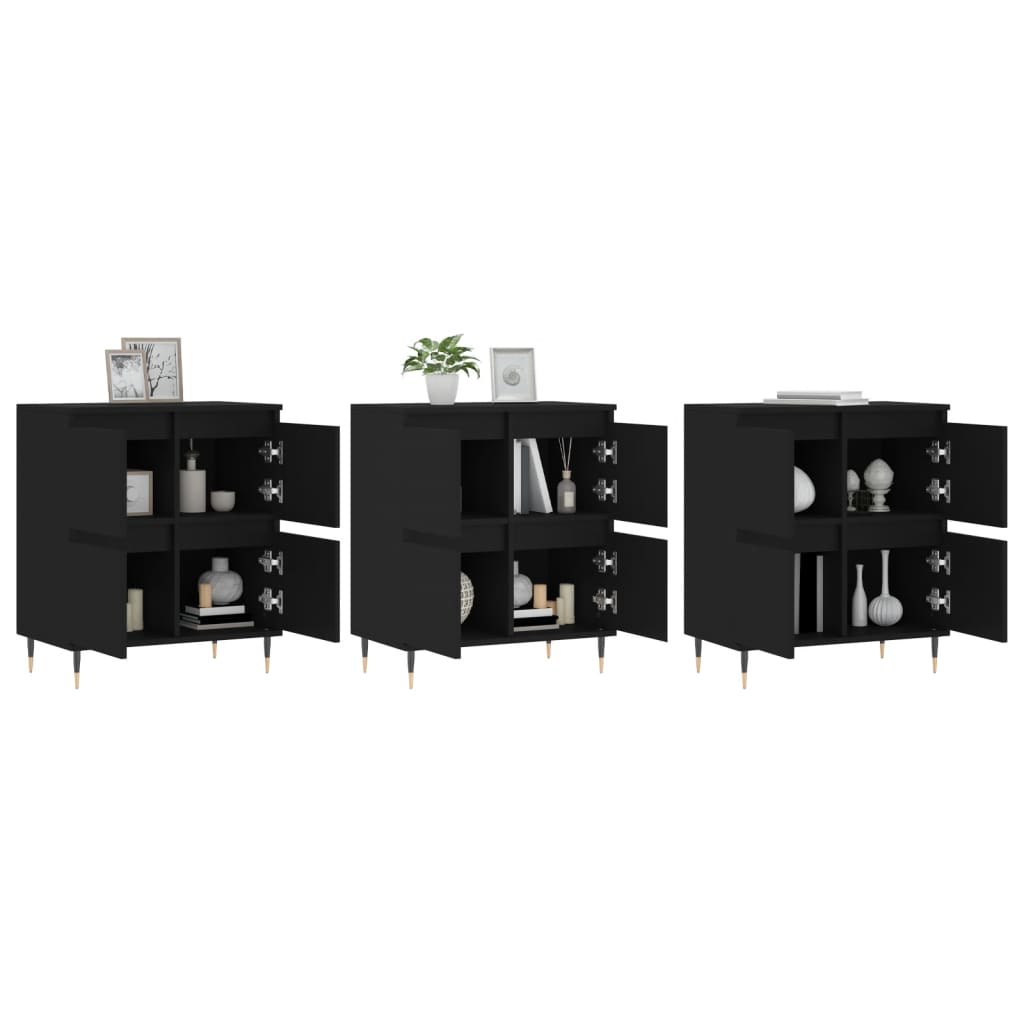 Buffets 3 pcs noir bois d'ingénierie