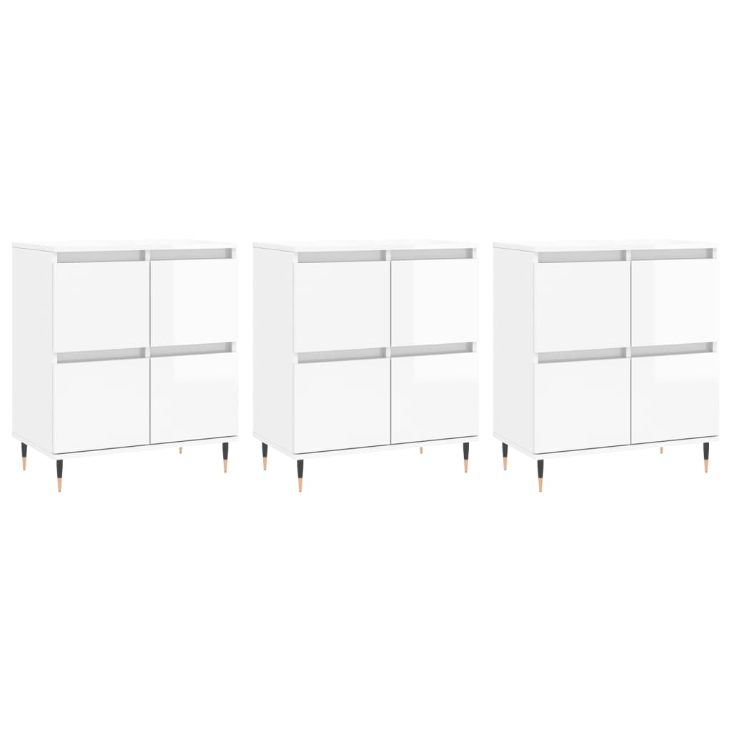 Buffets 3 pcs blanc brillant bois d'ingénierie