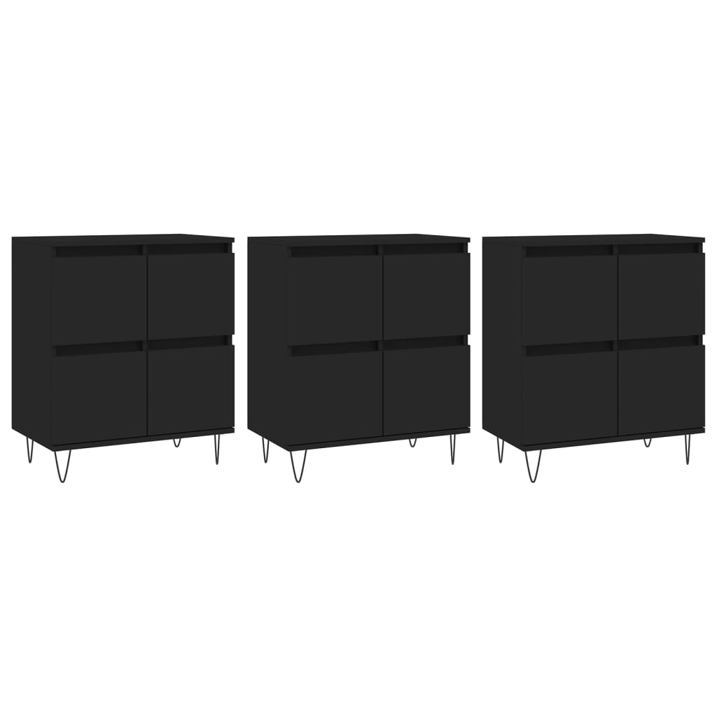 Buffets 3 pcs noir bois d'ingénierie