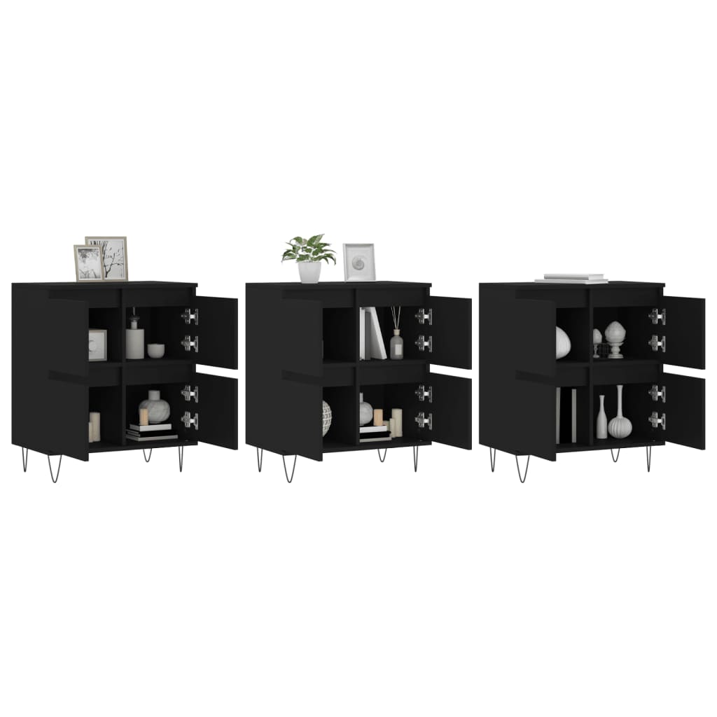 Buffets 3 pcs noir bois d'ingénierie