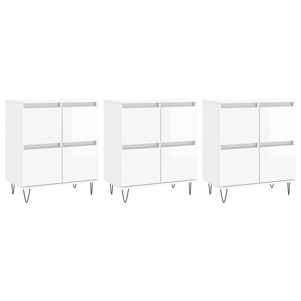 Buffets 3 pcs blanc brillant bois d'ingénierie