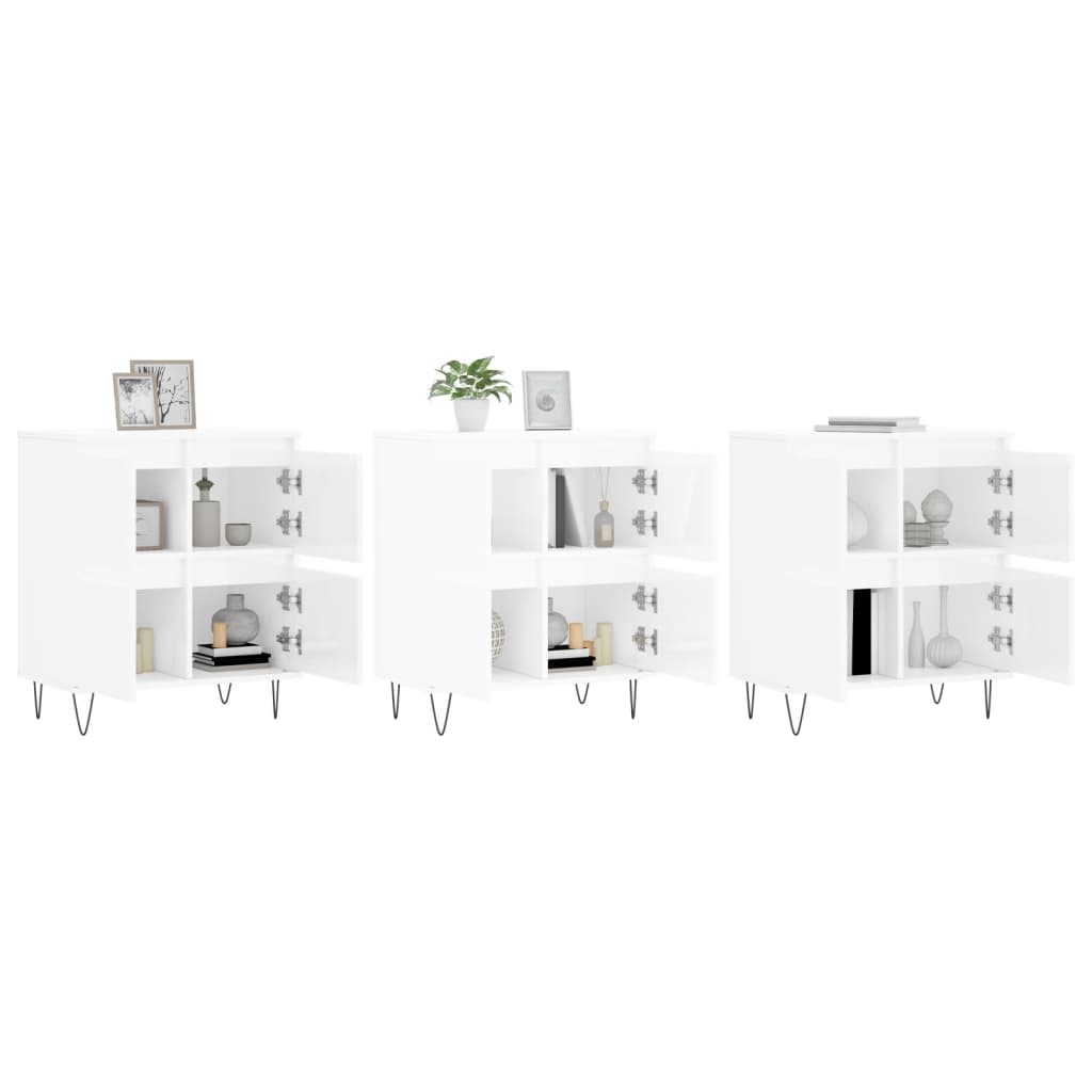 Buffets 3 pcs blanc brillant bois d'ingénierie