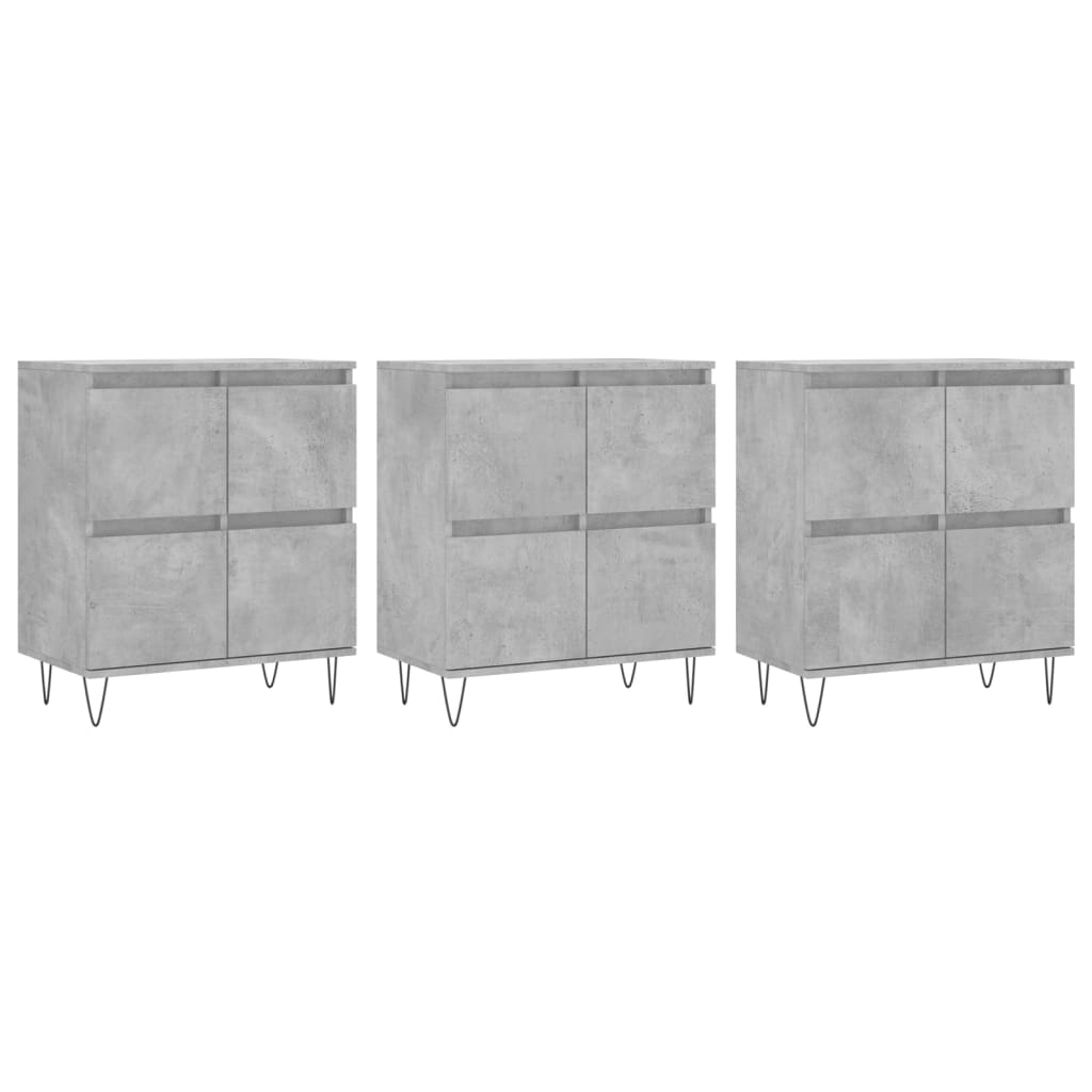 Buffets 3 pcs gris béton bois d'ingénierie