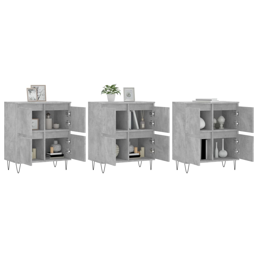 Buffets 3 pcs gris béton bois d'ingénierie