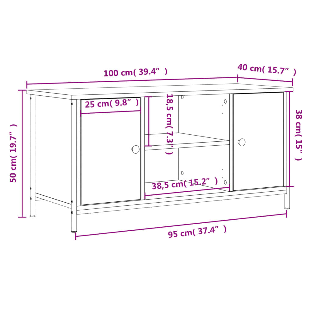 Meuble TV Chêne fumé 100x40x50 cm Bois d'ingénierie