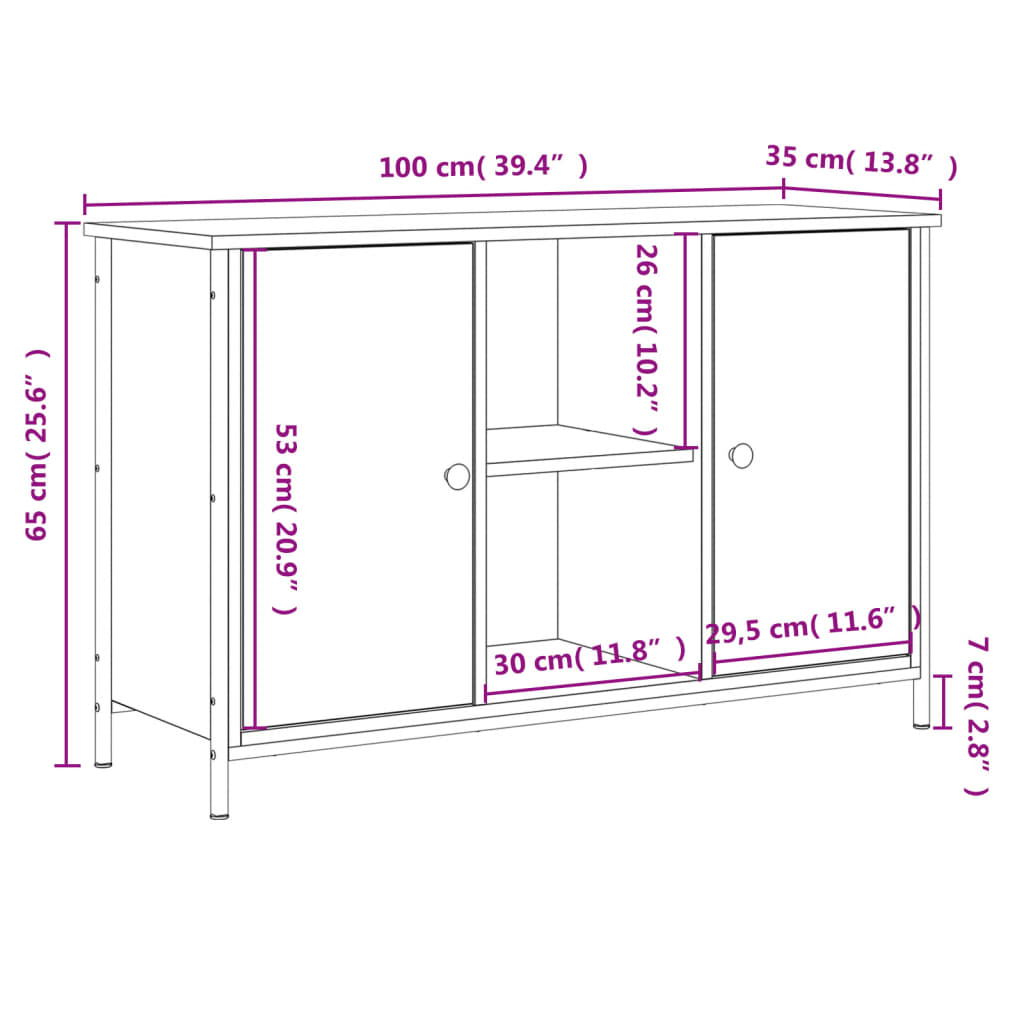 Meuble TV noir 100x35x65 cm bois d'ingénierie