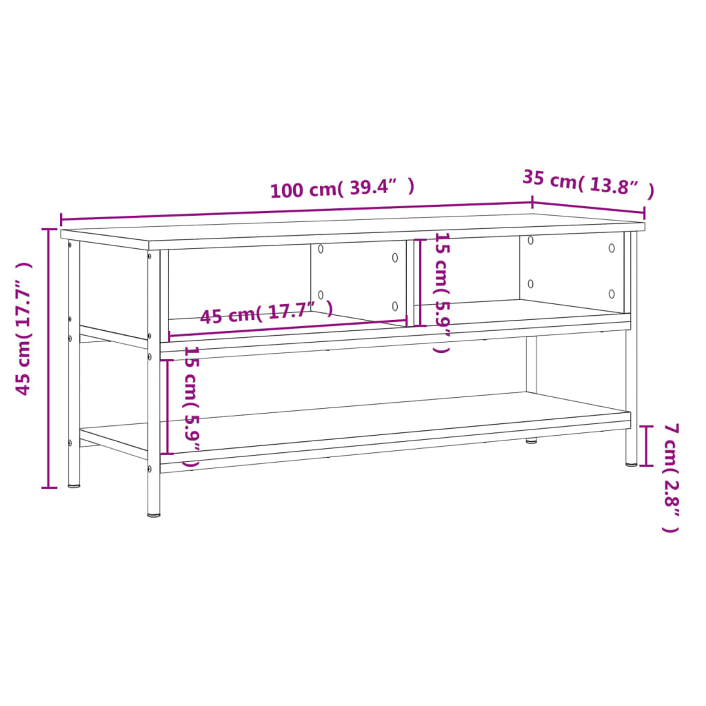 Meuble TV noir 100x35x45 cm bois d'ingénierie