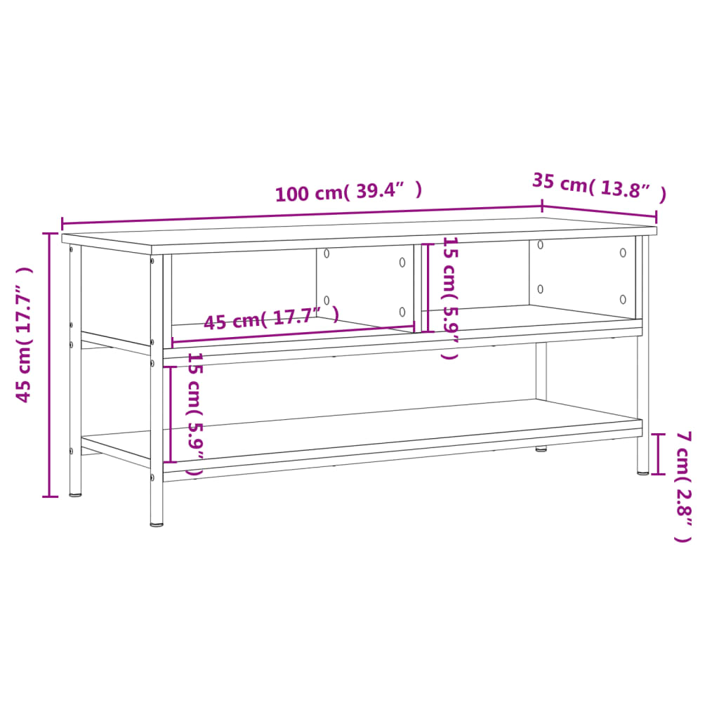 Meuble TV chêne sonoma 100x35x45 cm bois d'ingénierie