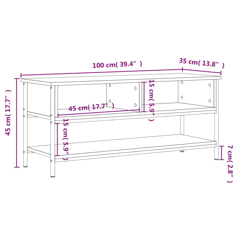 Meuble TV chêne fumé 100x35x45 cm bois d'ingénierie