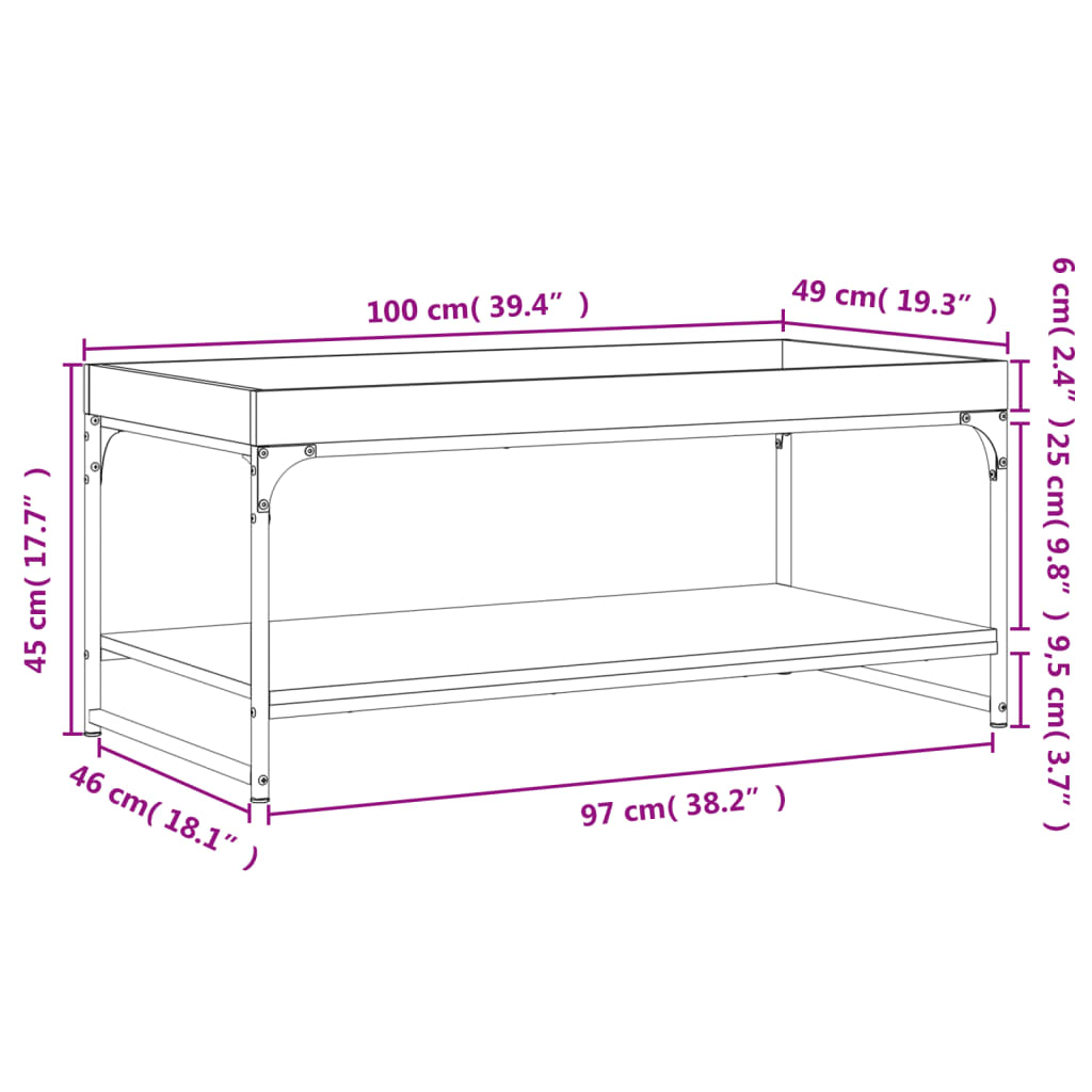 Schwarzer Couchtisch 100x49x45 cm aus Holzwerkstoff