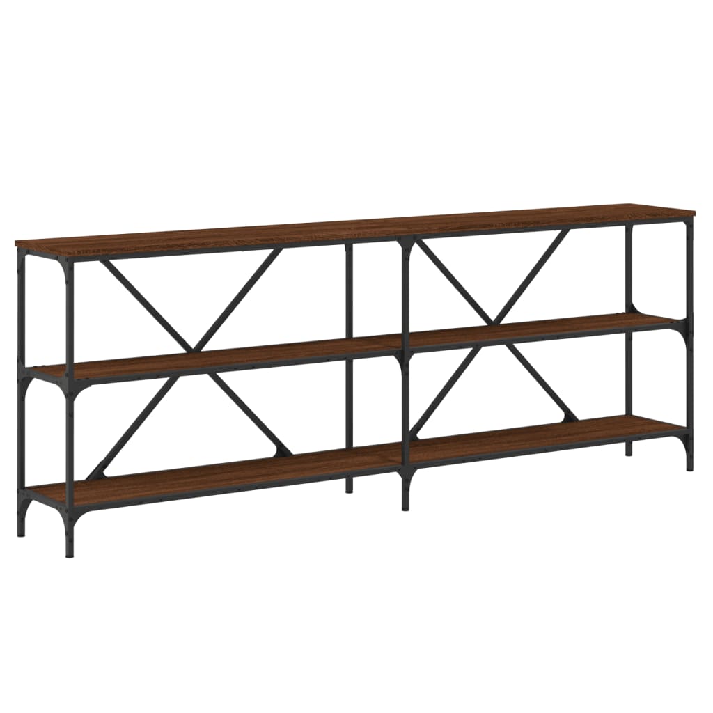 Console table brown oak 200x30x75 engineered wood and iron