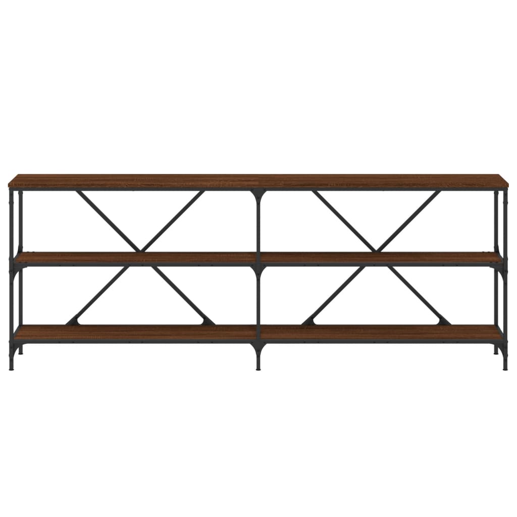 Console table brown oak 200x30x75 engineered wood and iron