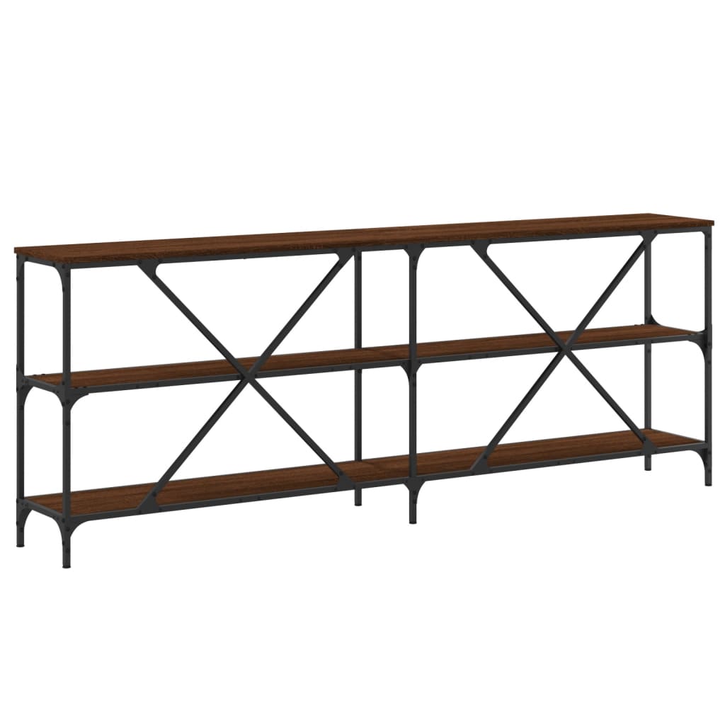 Console table brown oak 200x30x75 engineered wood and iron