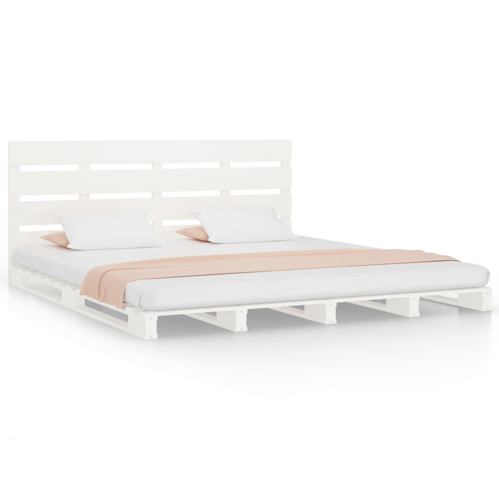 Bed frame without mattress white solid pine wood