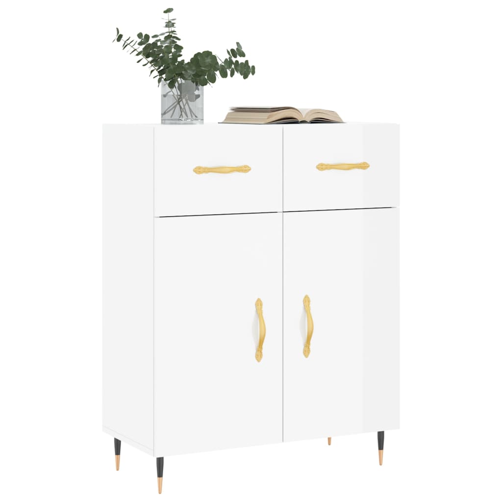 Buffet Blanc brillant 69,5x34x90 cm Bois d'ingénierie