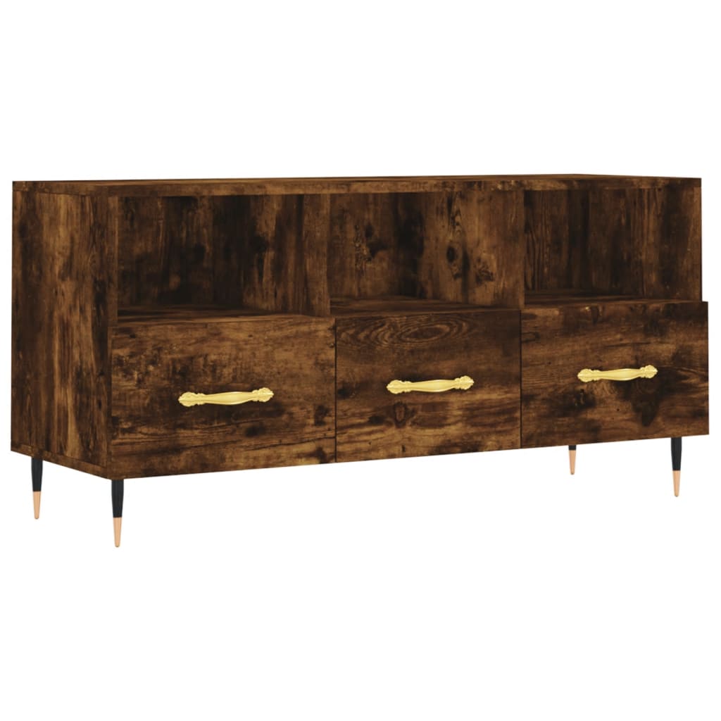 Meuble TV chêne fumé 102x36x50 cm bois d'ingénierie